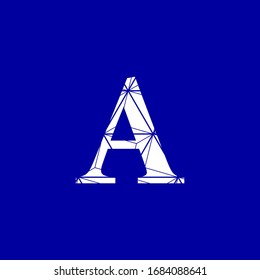 Abstract image letter A in white color on blue background, interconnected digital vector networks