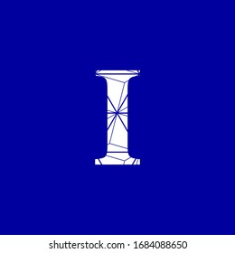 Abstract image letter I in white color on blue background, interconnected digital vector networks