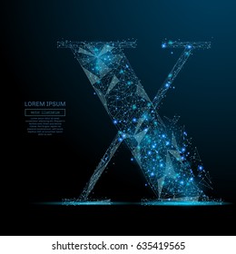 Abstract image of the letter X of a starry sky or space, consisting of points, lines, and shapes in the form of planets, stars and the universe. Vector business