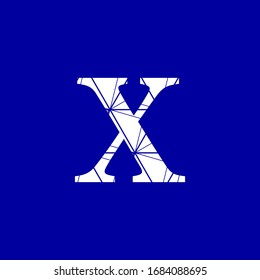 Abstract image letter X in white color on blue background, interconnected digital vector networks