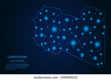 Abstract image Libya map - With Blue Glow Dots And Lines On Dark Gradient Background, 3D Mesh Polygon Network Connection, Vector Illustration Eps 10.