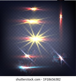 Abstract image of lighting flare. Set. Vector