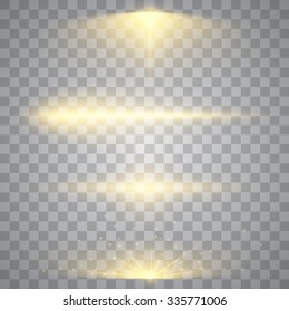 Abstract image of lighting flare. Set of golden lights