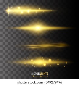 Abstract Image Of Lighting Flare. Set Of Golden Lights