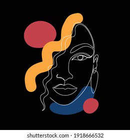 Abstract image in a linear style of an afro american woman. Minimalistic style. Vector illustration.