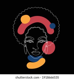 Abstract image in a linear style of an afro american woman. Minimalistic style. Vector illustration.