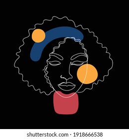 Abstract image in a linear style of an afro american woman. Minimalistic style. Vector illustration.