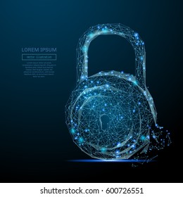 Abstract image of a lock in the form of a starry sky or space, consisting of points, lines, and shapes in the form of planets, stars and the universe. Vector business wireframe concept.