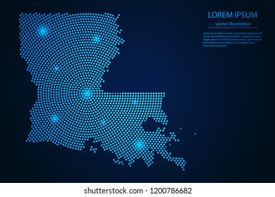 Abstract image Louisiana map from point blue and glowing stars on a dark background. vector illustration. 