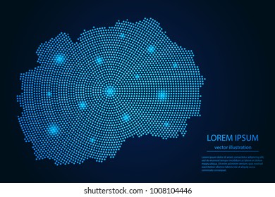 Abstract image Macedonia map from point blue and glowing stars on a dark background. vector illustration.