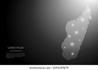 Abstract image Madagascar map from point Gray and glowing stars on a dark background. Vector illustration eps 10.