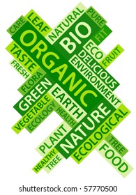 Abstract image made from green words which relate with organic and bio