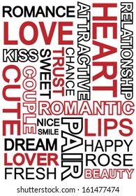 Abstract image made from words which relate with love