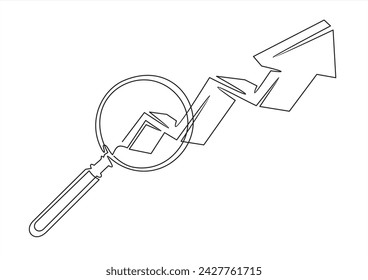 Abstract image of magnifying and arrow up. Business concept.	