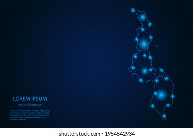 Abstract image Malawi map - With Blue Glow Dots And Lines On Dark Gradient Background, 3D Mesh Polygon Network Connection, Vector Illustration Eps 10.