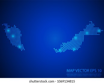 Abstract image Malaysia map from point blue and glowing stars on Blue background.Vector illustration eps 10.