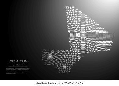 Abstract image Mali map from point Gray and glowing stars on a dark background. Vector illustration eps 10.