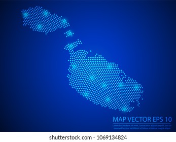 Abstract image Malta map from point blue and glowing stars on Blue background.Vector illustration eps 10.