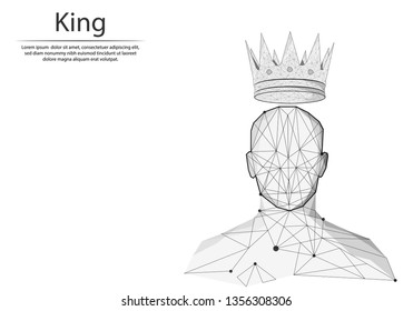 Abstract image man and the crown in the form of lines and dots, consisting of triangles and geometric shapes. Low poly vector background.