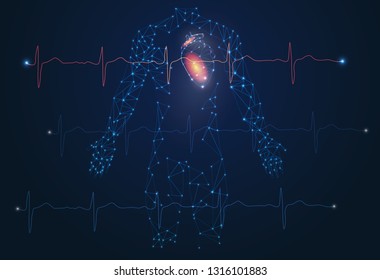 An abstract image of man and heart. Innovative technologies in medicine. 