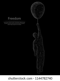 Abstract image of a man on a balloon
 in the form of lines and dots, consisting of triangles and geometric shapes. Low poly vector background.
