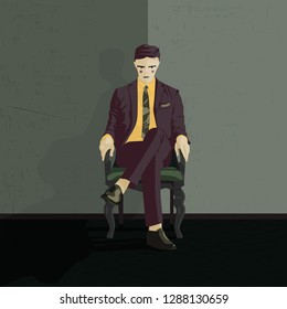 abstract image of a man in a suit sitting in a chair.