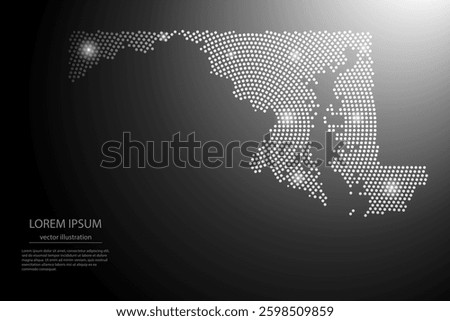 Abstract image Maryland map from point Gray and glowing stars on a dark background. Vector illustration eps 10.