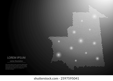 Abstract image Mauritania map from point Gray and glowing stars on a dark background. Vector illustration eps 10.