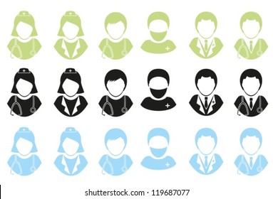 Abstract image of the medical personnel. Set vector icons . EPS-10 (non transparent elements, non gradient)