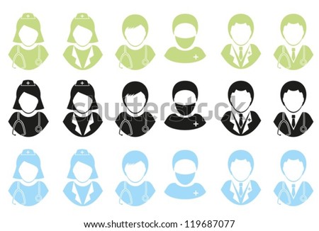 Abstract image of the medical personnel. Set vector icons . EPS-10 (non transparent elements, non gradient)