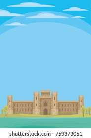 Abstract image of a medieval English castle. Beautiful summer landscape. Vector background.