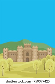 Abstract image of a medieval English castle. Beautiful summer landscape. Vector background.