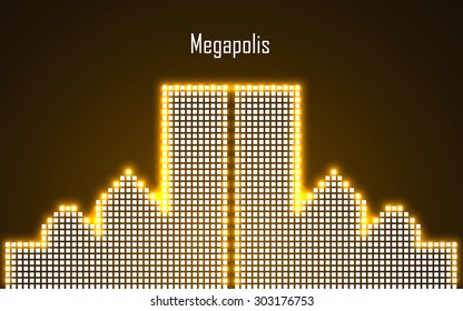 Abstract image of megalopolis in neon. Vector illustration. Eps 10