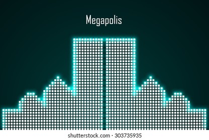 Abstract image of megalopolis in neon. Vector illustration. Eps 10