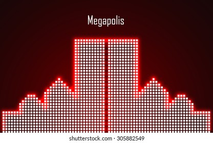 Abstract image of megalopolis in neon. Vector illustration. Eps 10