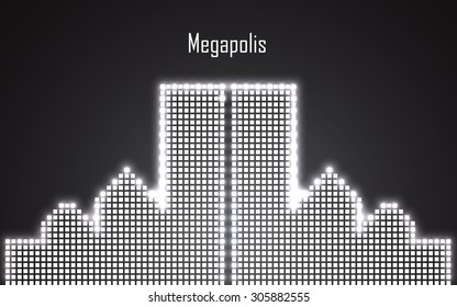 Abstract image of megalopolis in neon. Vector illustration. Eps 10