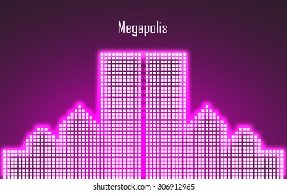 Abstract image of megalopolis in neon. Vector illustration. Eps 10