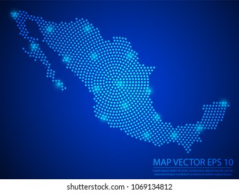 Abstract image Mexico map from point blue and glowing stars on Blue background.Vector illustration eps 10.