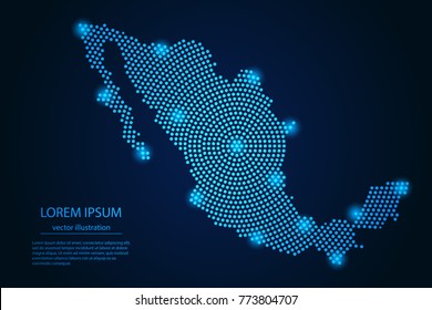 Abstract image Mexico map from point blue and glowing stars on a dark background. vector illustration.