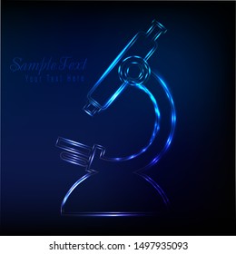 Abstract image of a microscope in the form of a starry sky or space, consisting of points, lines, and shapes in the form of planets and the universe. Vector education and science wireframe concept.