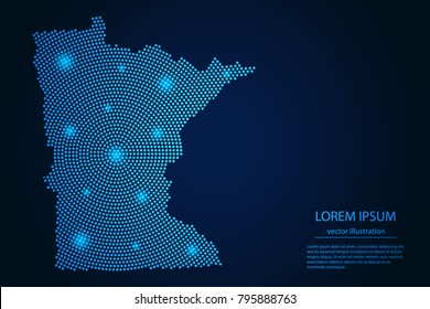 Abstract image Minnesota map from point blue and glowing stars on a dark background. vector illustration.