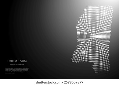 Abstract image Mississippi map from point Gray and glowing stars on a dark background. Vector illustration eps 10.