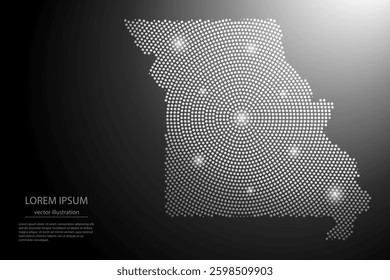 Abstract image Missouri map from point Gray and glowing stars on a dark background. Vector illustration eps 10.
