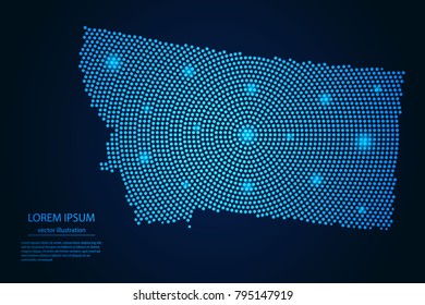 Abstract image Montana map from point blue and glowing stars on a dark background. vector illustration.