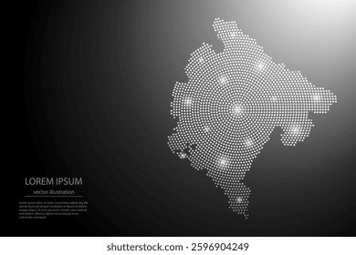 Abstract image Montenegro map from point Gray and glowing stars on a dark background. Vector illustration eps 10.