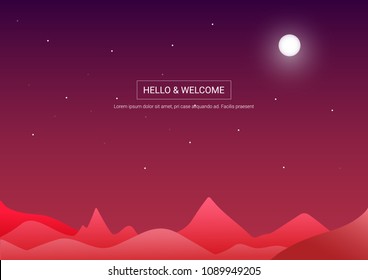 Abstract image of a moon and the mountains in red colors.vector illustration of background and wallpaper.