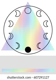 Abstract image of the moon phases on the background of an iridescent triangle. Trend illustration, magic and astrology. Universal Print in the style of aesthetics, vaporwave. Vector EPS 8