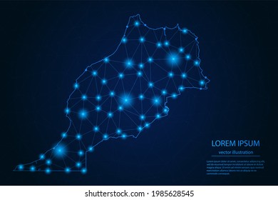 Abstract image Morocco map - With Blue Glow Dots And Lines On Dark Gradient Background, 3D Mesh Polygon Network Connection, Vector Illustration Eps 10.