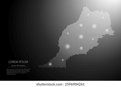 Abstract image Morocco map from point Gray and glowing stars on a dark background. Vector illustration eps 10.