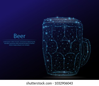 Abstract image of a mug of beer in the form of the constellation. Consisting of points and lines. Low poly vector background. 